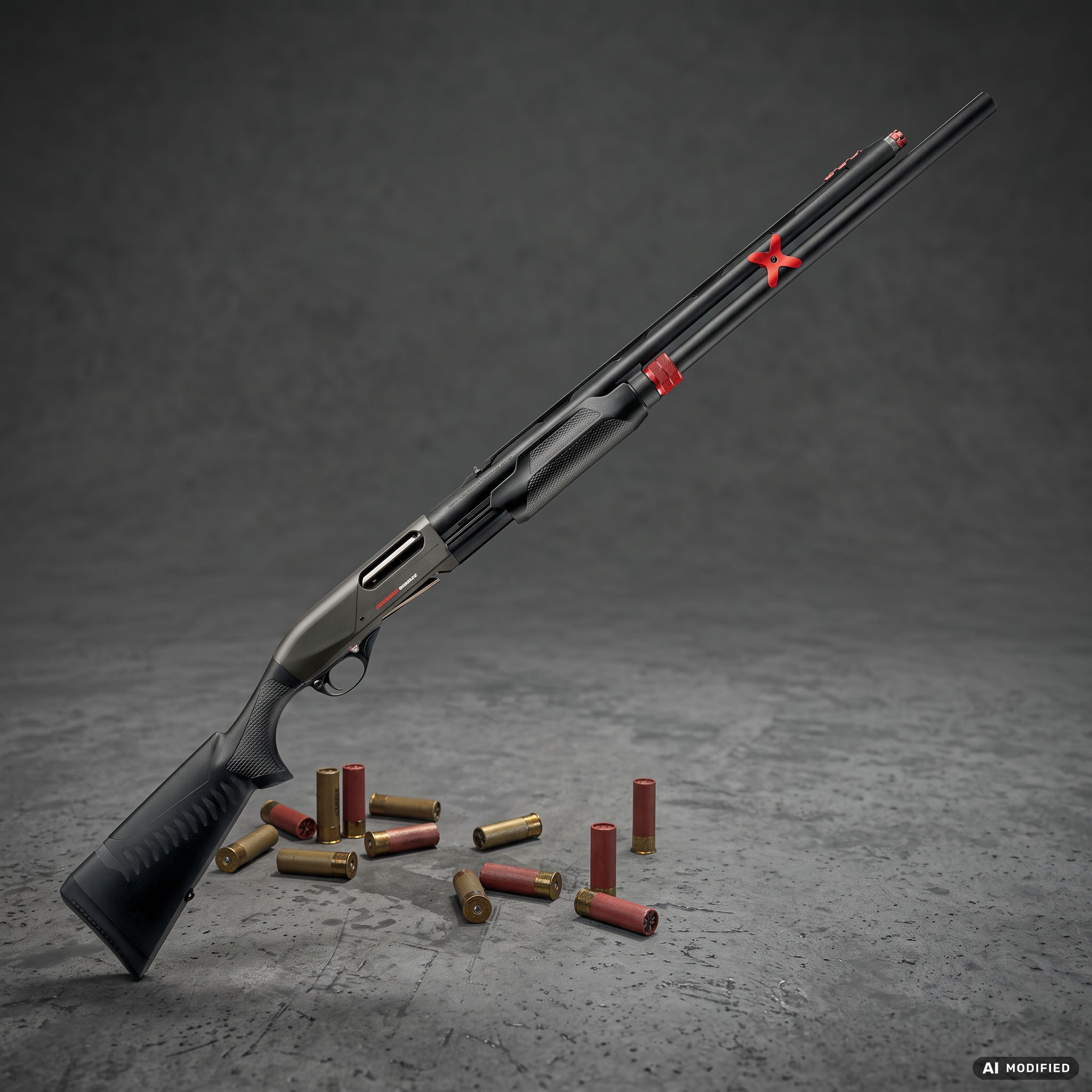 Benelli Nova Speed - strzelba pump-action z chwytem pistoletowym i nabojami myśliwskimi na ziemi - ai modified